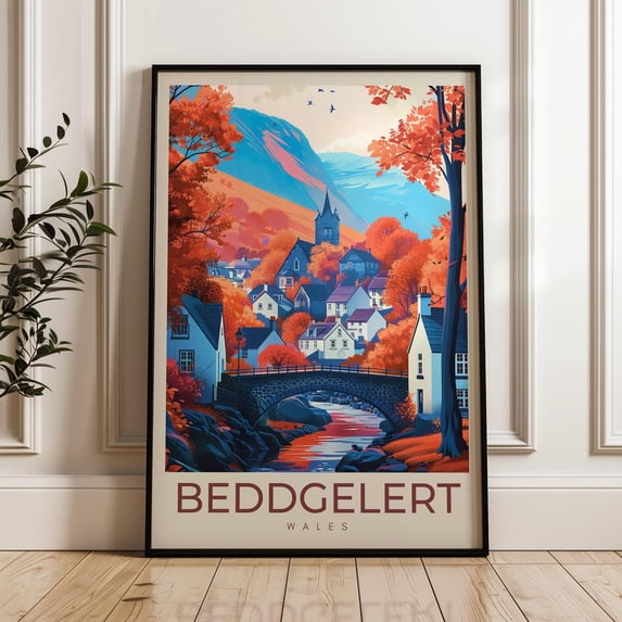 Beddgelert Wales Travel Print, Snowdonia Illustration Art Print, Stretched Canvas 8x10in