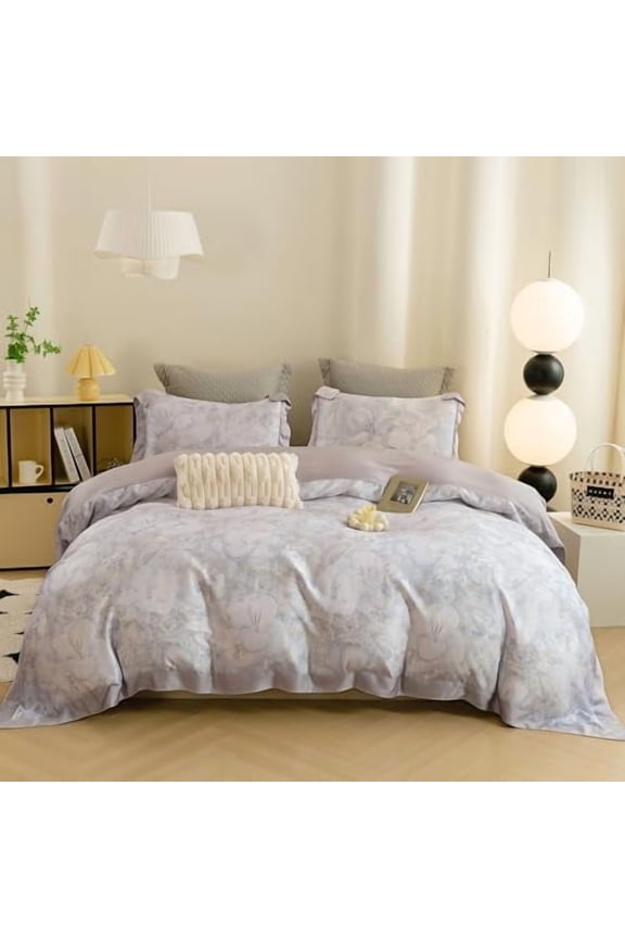 Bedding 3-Piece Duvet Cover King Size, Silky Soft 100% Lyocell, Hypoallergenic & Eco-Friendly, Elegant Bloom (Soft Purple) Floral Pattern, Cooling & Breathable for Hot Sleepers