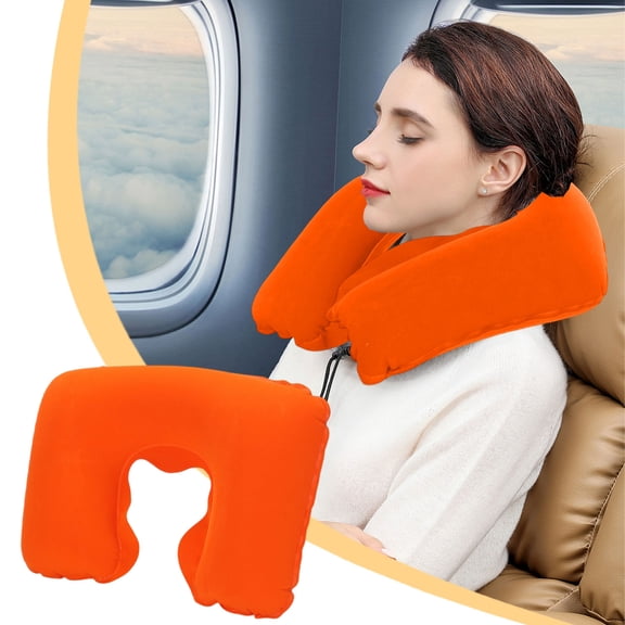 Bedding Accessories, 1pc Comfortable Travel Neck Pillow PVC Flocked U Shaped Cushion For Aviation Outdoor Home Use Portable Inflatable Cervical Support Pillow With Soft Velour Cover, Holiday Gifts