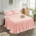 thumbnail image 1 of Bedding Bedspread Set Bed King - 3 Pieces Farmhouse Bedspread Skirt Coverlet Bed Spreads Quilt Chic Vintage Bedding Ruffle Bedspread Rustic with 2 Pillow Shams for Bedroom Home Dorm (Pink, King), 1 of 7
