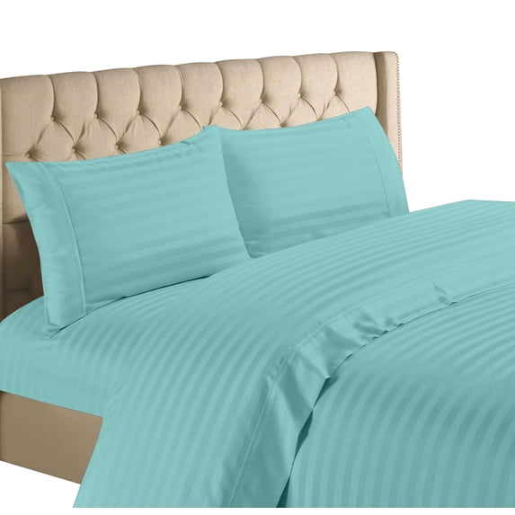 Bedding Collection 1200 Thread Count 100% Cotton Egyptian Quality Deep Pocket Stripe Sheet Set (California King, Aqua)