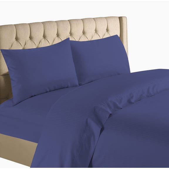 Bedding Collection 1200 Thread Count 100% Cotton Egyptian Quality Deep Pocket Stripe Sheet Set (California King, Navy)