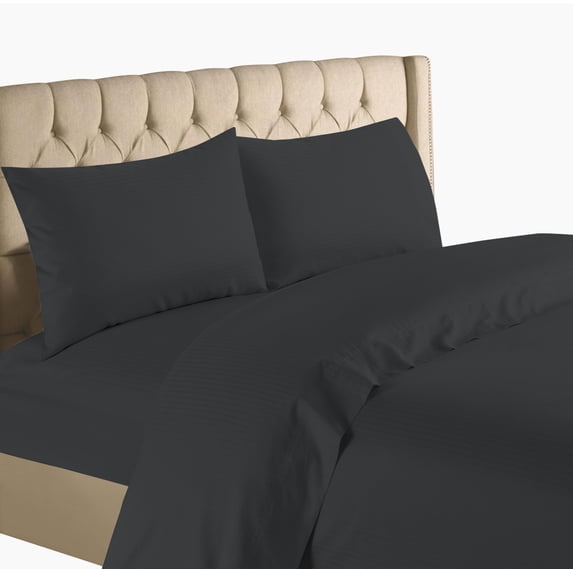 Bedding Collection 1200 Thread Count 100% Cotton Egyptian Quality Deep Pocket Stripe Sheet Set (Full, Black)