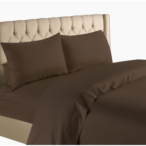 Bedding Collection 1200 Thread Count 100% Cotton Egyptian Quality Deep Pocket Stripe Sheet Set (Full, Chocolate)