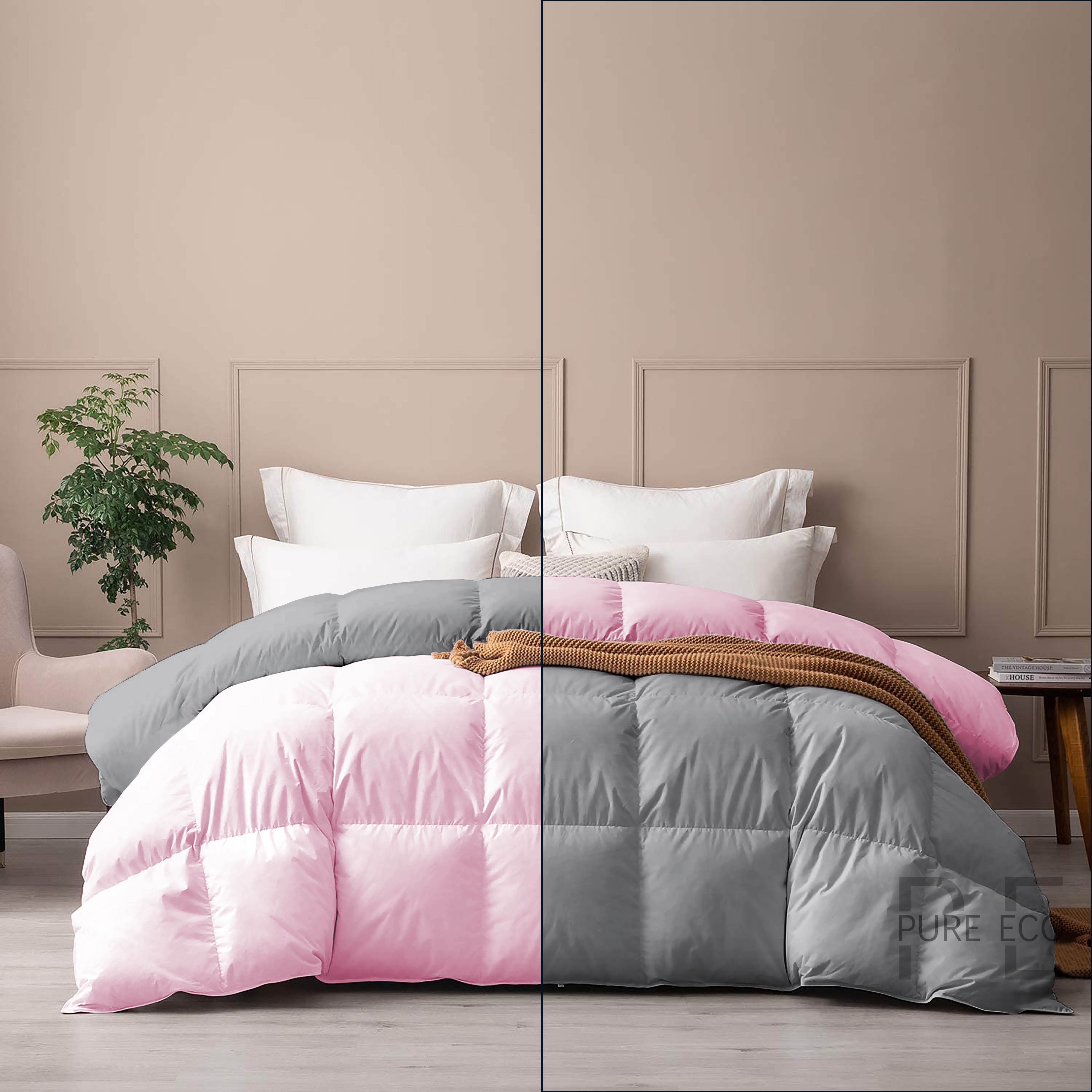 Bedding Comforter Alaskan King 120X132, Duvet Insert, Quilted Comforter with Corner Tabs, Lightweight Quilt, Down Alternative Hotel Comforter Oversized Alaskan King 120X132 Baby Pink/Silver Gray