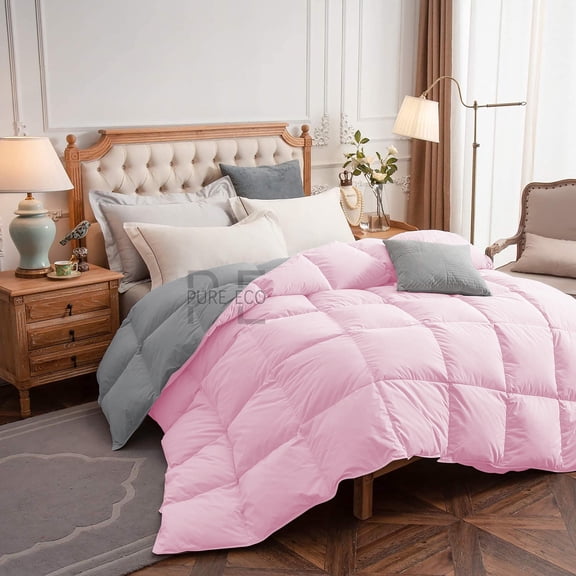 Bedding Comforter Alaskan King 120X132, Duvet Insert, Quilted Comforter with Corner Tabs, Lightweight Quilt, Down Alternative Hotel Comforter Oversized Alaskan King 120X132 Baby Pink/Silver Gray