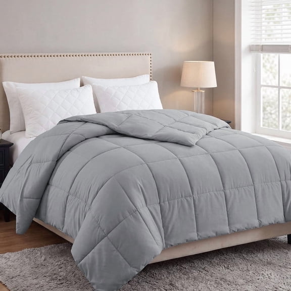 Bedding Comforter Down Alternative King Size, Cooling Duvet Insert with Corner Tabs and Box Stitched, Lightweight Bedding Quilted Comforter for All Season, Light Grey