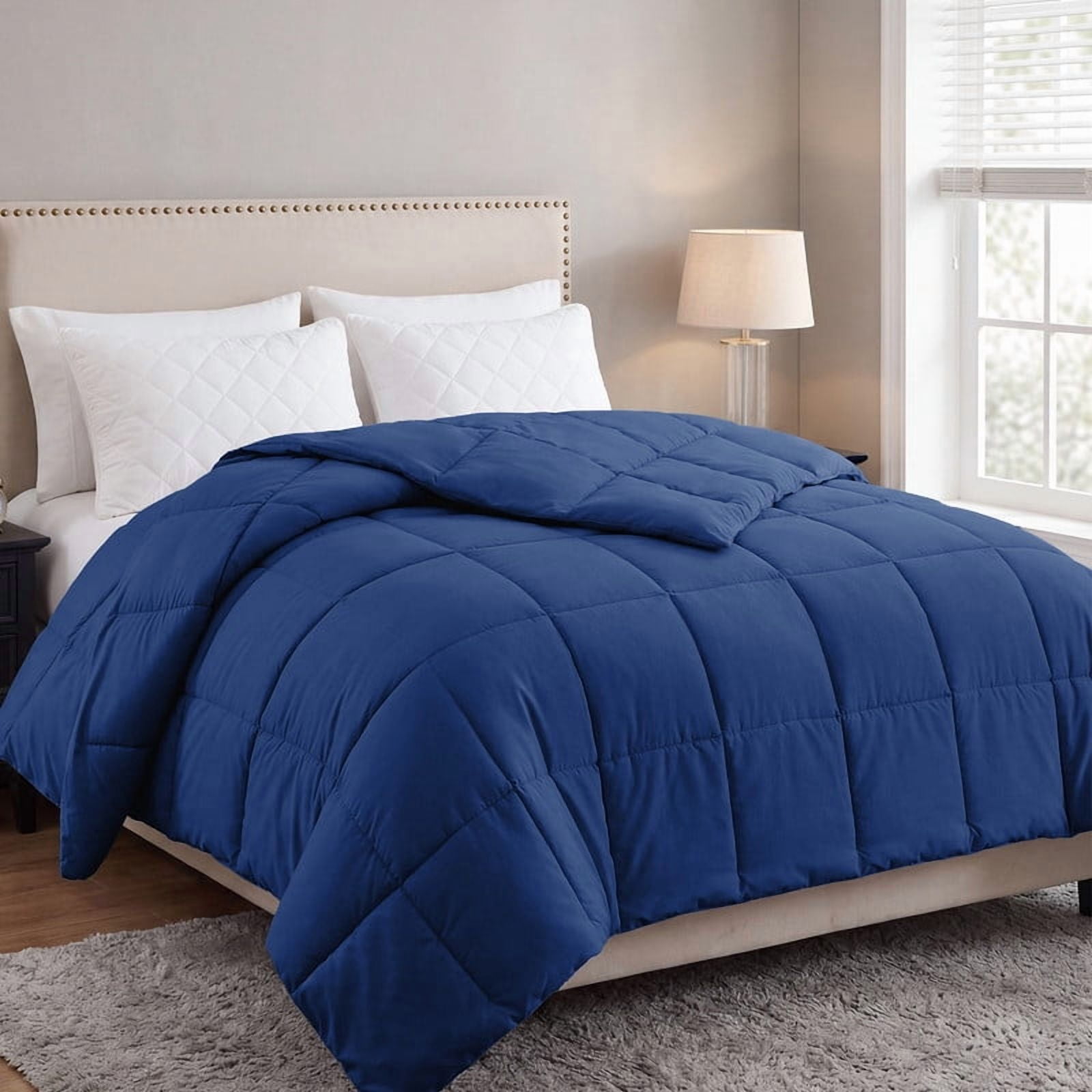 Bedding Comforter Down Alternative Queen Size, Cooling Duvet Insert with Corner Tabs and Box Stitched, Lightweight Bedding Quilted Comforter for All Season, Navy