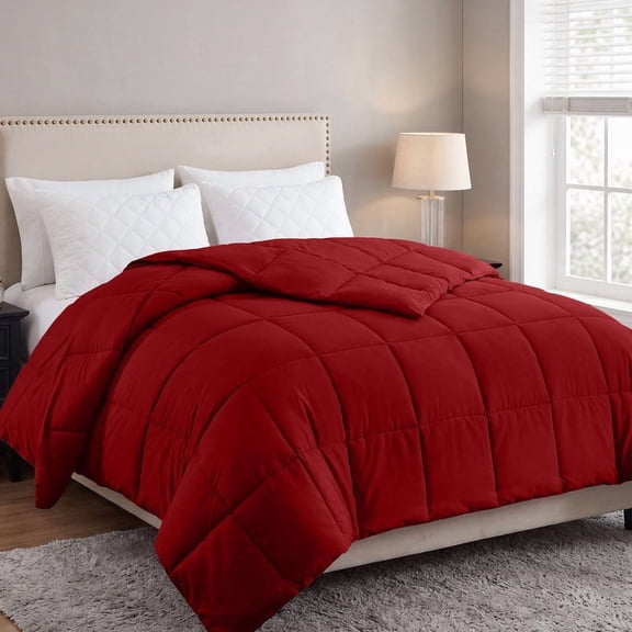 Bedding Comforter Down Alternative Queen Size, Cooling Duvet Insert with Corner Tabs and Box Stitched, Lightweight Bedding Quilted Comforter for All Season, Red