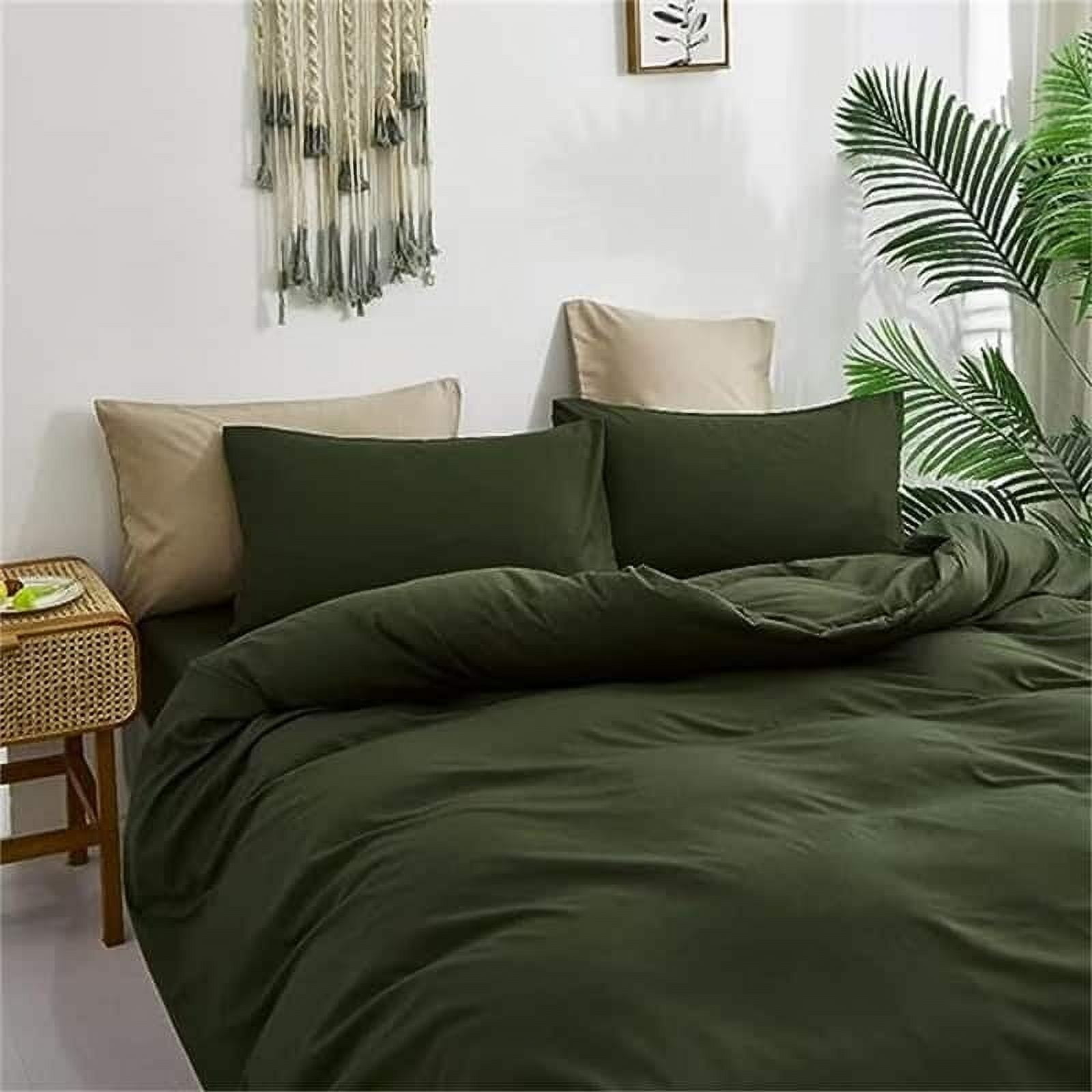 Army Green Cotton Queen Comforter Set with Pillowcases