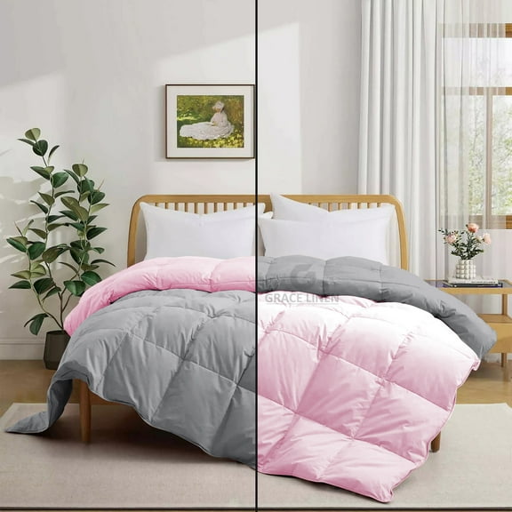 Bedding Comforter Full Size, Duvet Insert, Quilted Comforter with Corner Tabs, All Season Lightweight Quilt, Down Alternative Hotel Comforter Full Size 82X86 Baby Pink/Silver
