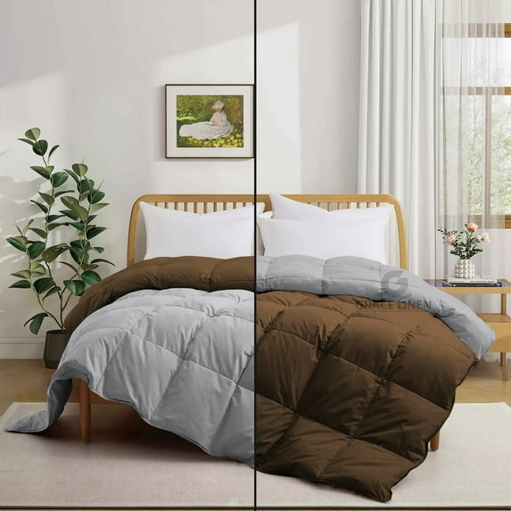 Bedding Comforter Full Size, Duvet Insert, Quilted Comforter with Corner Tabs, All Season Lightweight Quilt, Down Alternative Hotel Comforter Full Size 82X86 Brown/Silver