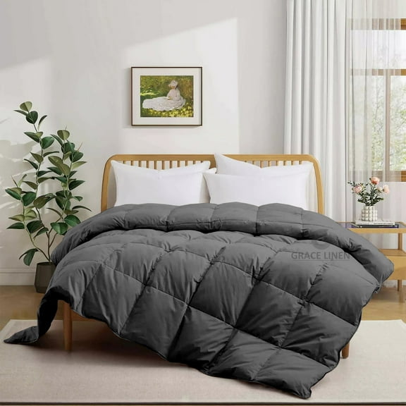 Bedding Comforter Full Size, Duvet Insert, Quilted Comforter with Corner Tabs, All Season Lightweight Quilt, Down Alternative Hotel Comforter Full Size 82X86 Dark Grey