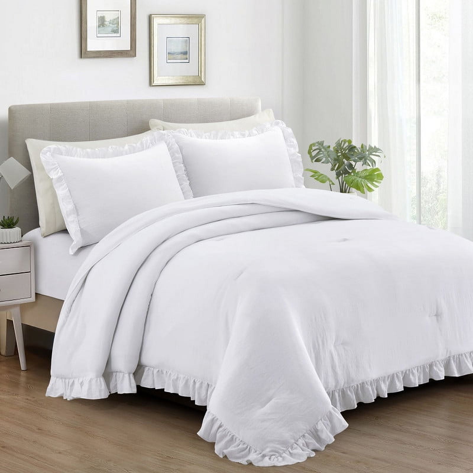 Full Off White Microfiber Ruffled Comforter Set