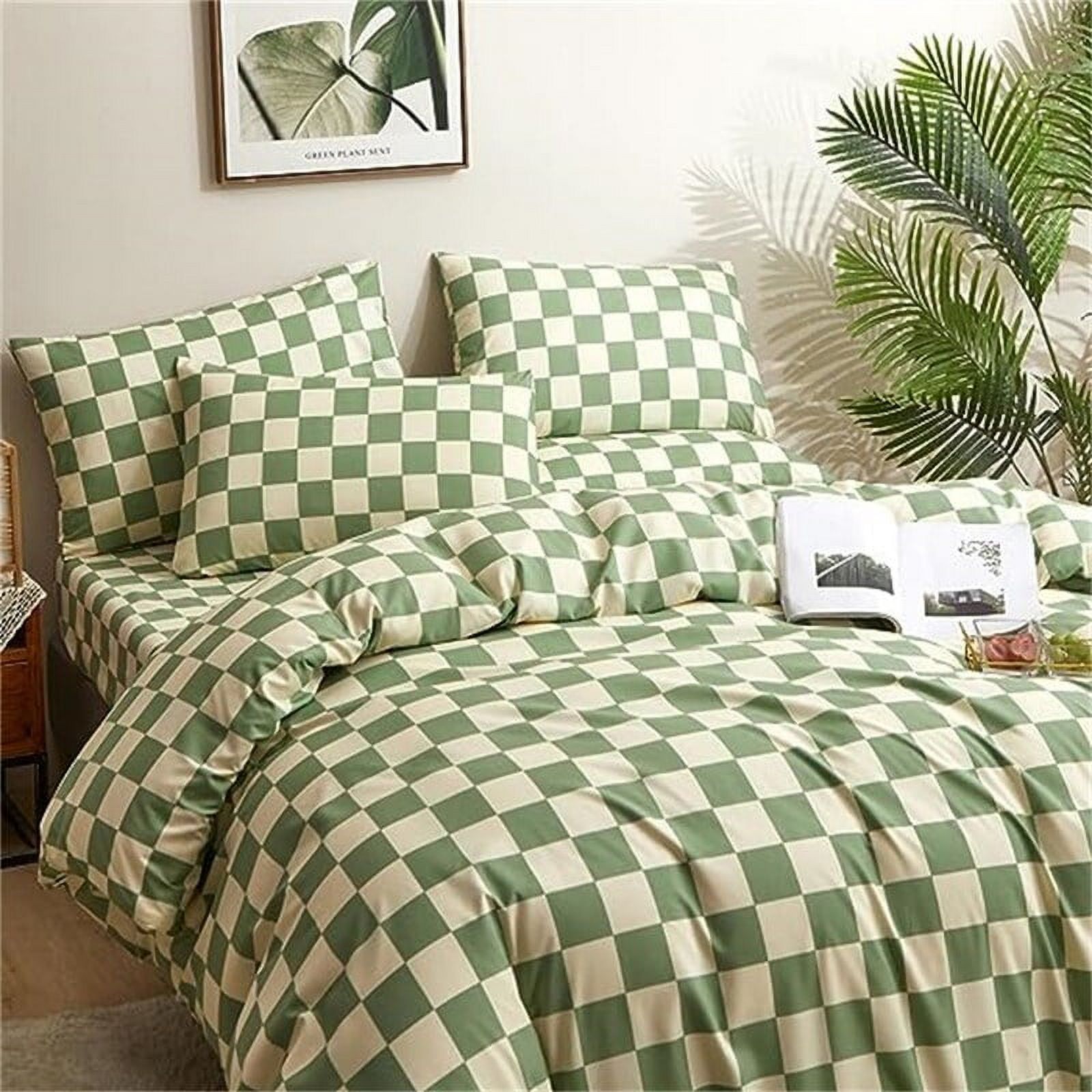 Bedding Comforter Sets Sage Green Grid 3 Piece Full