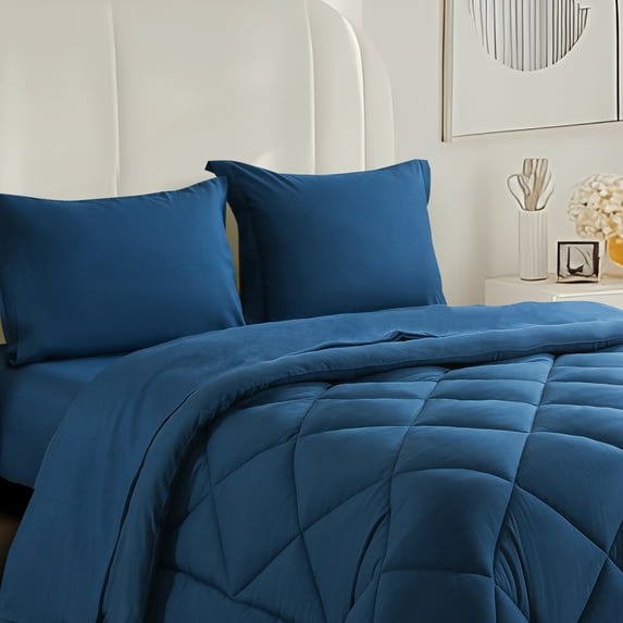 Vccoem King Comforter Sets Bed in a Bag with 7 Piece for All Seasons Bedding Comforter Sets Perfect for Bedroom Decor, Navy