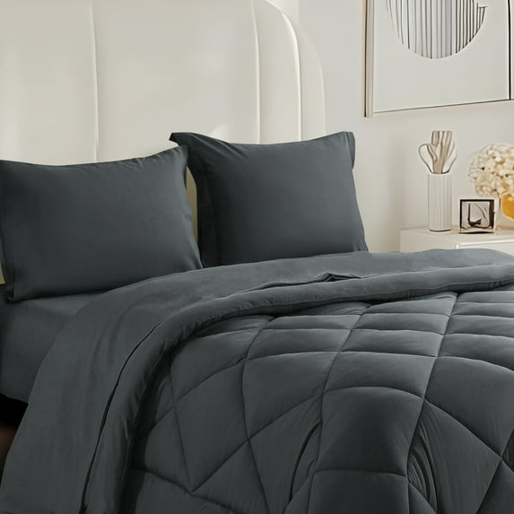 Vccoem Queen Comforter Sets Bed in a Bag with 7 Piece for All Seasons Bedding Comforter Sets Perfect for Bedroom Decor, Dark Gray