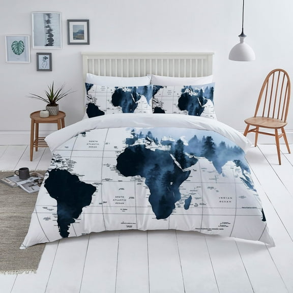 Bedding Cover Set Home Bedclothes 3D Map Printed Vintage Duvet Cover Sets,Twin (68"x86")