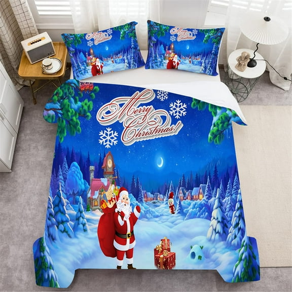 Bedding Cover Set Home Bedclothes Christmas Father Printed Duvet Cover Set Cartoon Children Bedclothes,Full (80"x90")
