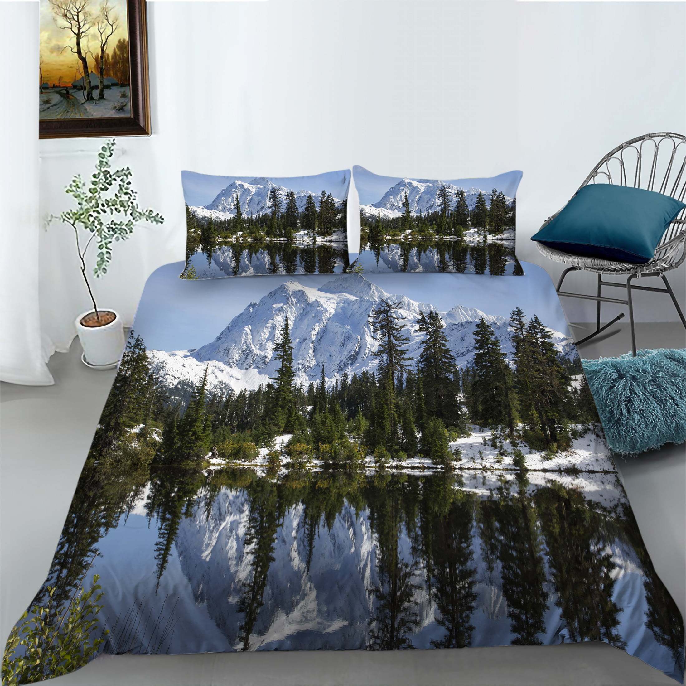 Bedding Cover Set Mountain Painting Home Bedclothes Unique Design Duvet  Cover Set,Twin (68x86) 