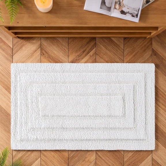 Bedding Craft Cotton Bath Mat, Reversible Bathroom Rug, 21 x 34 inches, Soft Textured Design, off White