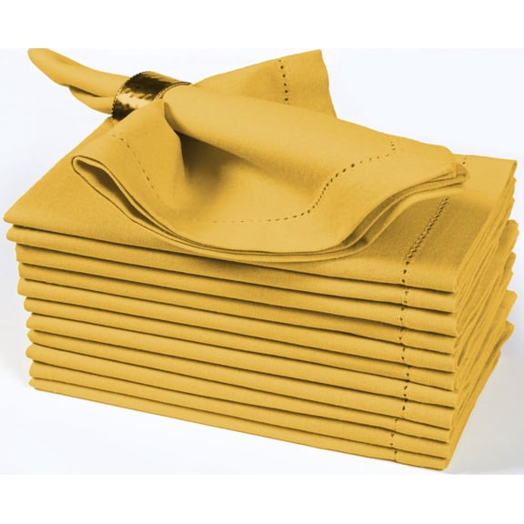 Bedding Craft Cotton Cloth Dinner Napkins Honey Yellow Mitered Corner Hemmed Edge 18 x 18 in Set of 12