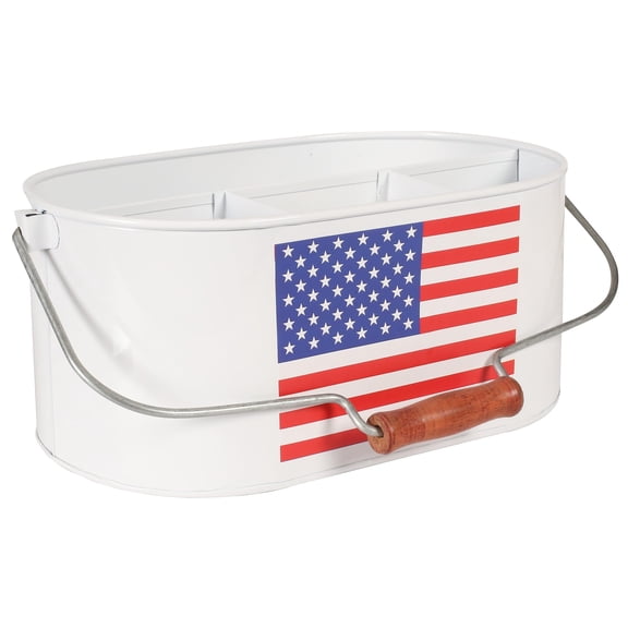 Bedding Craft Cutlery Caddy, Flatware Holder, Galvanized Tin Ware Dcor, Picnic Utensil Holder, Storage Bins, Galvanized Bucket, Outdoor - Flag Red Multi Y101