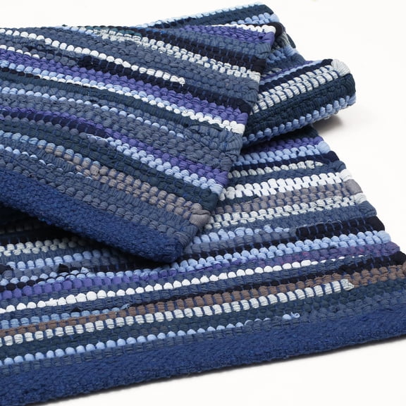 Bedding Craft Hand Made Woven Tonal Chindi Rugs 24x36 - Inch Rectangle Area Rugs, Reversible Farmhouse Area Rugs, Braided Chindi Cotton Area Rugs - Blue Multi