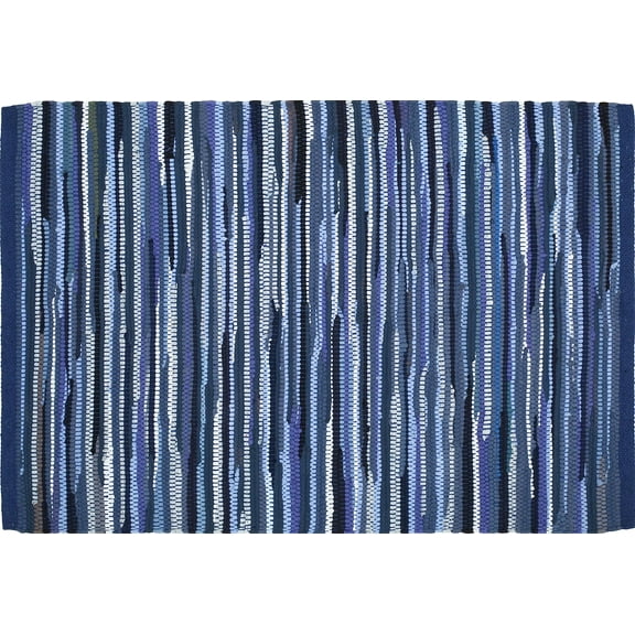Bedding Craft Hand Made Woven Tonal Chindi Rugs 24x36 - Inch Rectangle Area Rugs, Reversible Farmhouse Area Rugs, Braided Chindi Cotton Area Rugs - Blue Multi