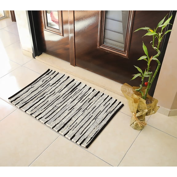 Bedding Craft Grey Multi Hand Made Woven Tonal Chindi Rugs - Inch Rectangle Area Rugs, Reversible Farmhouse Area Rugs, Braided Chindi Cotton Area Rugs - 24"x36"