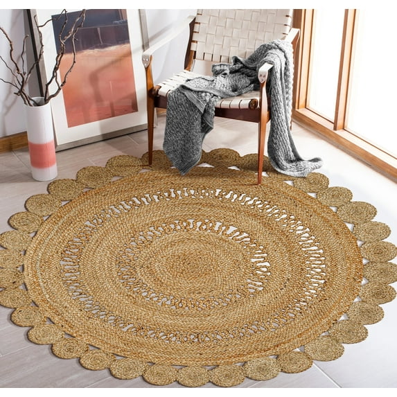 Bedding Craft Hand Woven Farmhouse 3 Ft Round Natural Yarn Jute Area Rug with Braided Reversible Style - Ideal for Bedroom Kitchen Living Room Style, Ecofriendly Texture