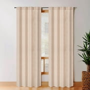 Bedding Craft Natural Taupe Linen Tab Top Curtains, Farmhouse Window Drapes, Set of 2, 50"x84"