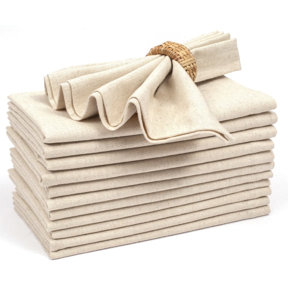 Bedding Craft Natural Linen Flax Cotton Cloth Dinner Napkins – Elegant Hemstitched Reusable Fabric Napkins – Durable & Washable Table Napkins Set of 12, 18"x18"