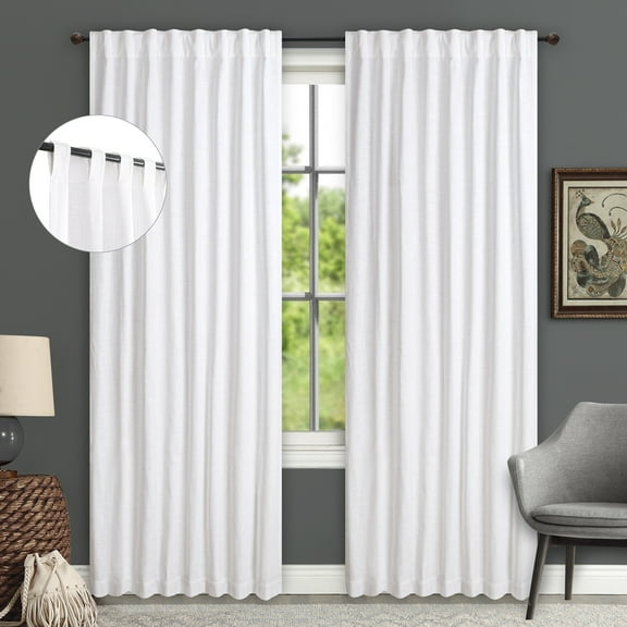 Bedding Craft White Cotton Tab Top Curtains – Semi Sheer Light Filtering Window Drapes, Machine Washable and Elegant Modern Design – Set of 2, 50"x63"
