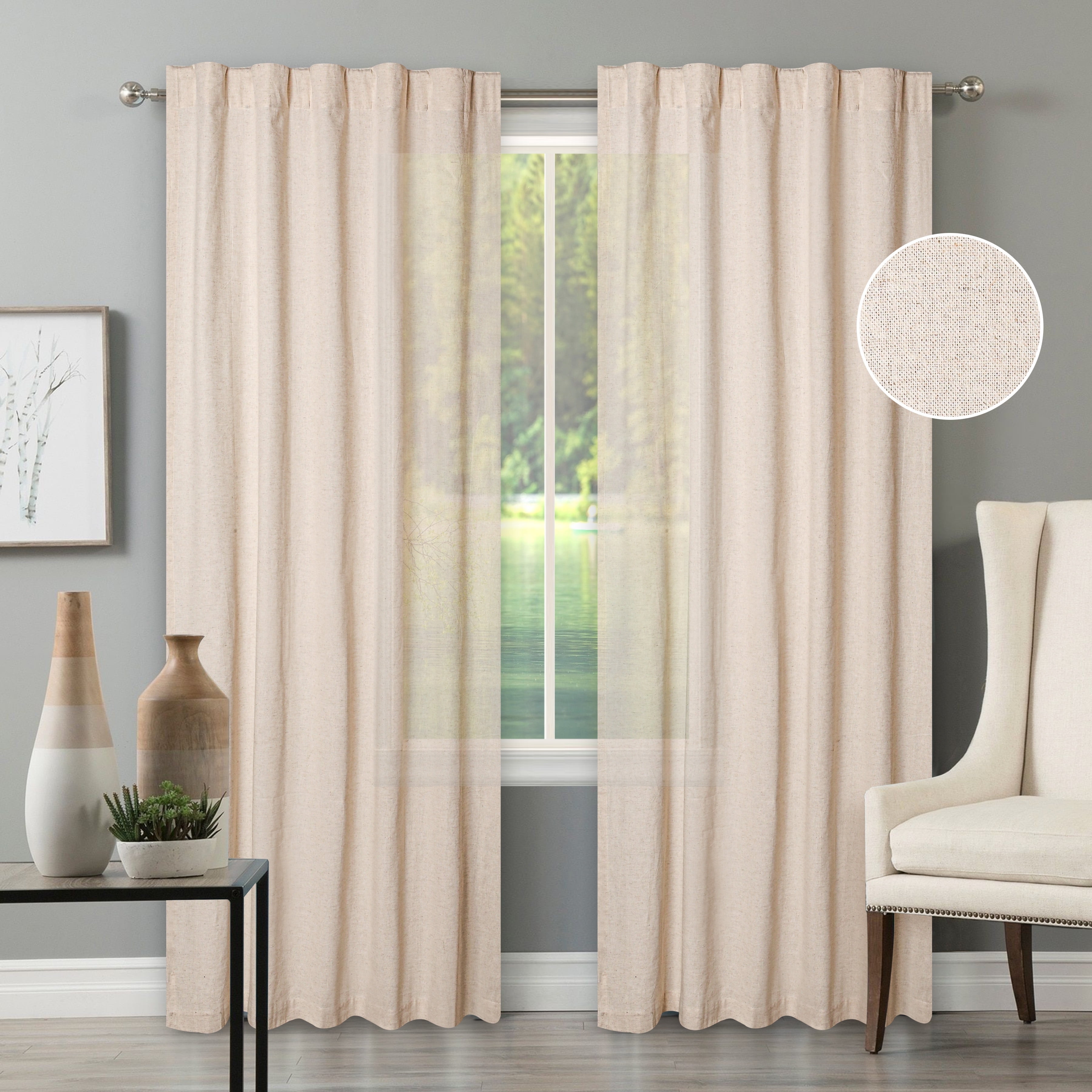 Fixed Panel Drapery Bedding Craft Natural Cotton/Linen Window Panels Tab Top, Room ...