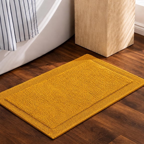Bedding Craft Cotton Bathroom Mat Set Reversible Absorbent Machine Washable Floor Rugs Mustard 17 x 24 in and 21 x 34 in 2 Piece Set