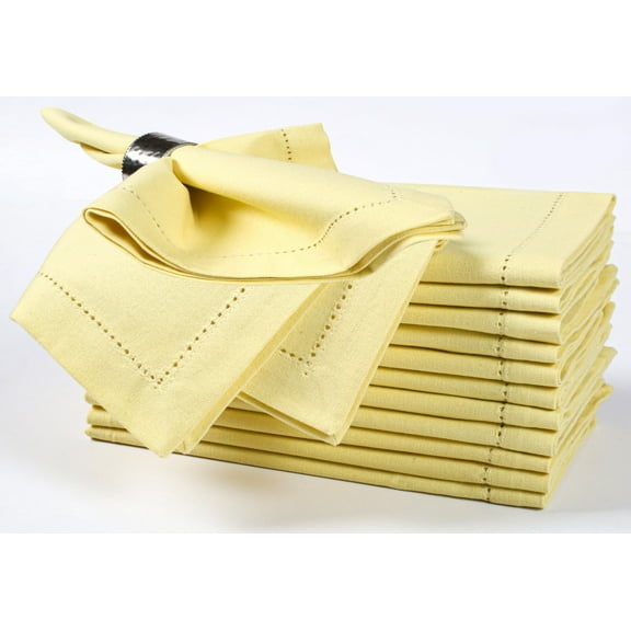 Bedding Craft Hemstitched Cotton Dinner Napkins, Machine Washable - 18x18" - French Vanilla, Set of 12