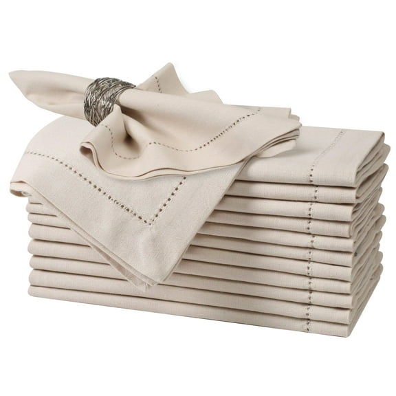 Bedding Craft Set of 12 Oat meal Cotton Hemstitched Cloth Napkins - 18x18" Machine Washable Dinner Napkins for Weddings and Events