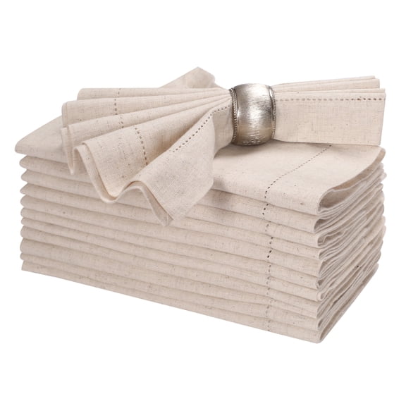 Bedding Craft Natural Linen Flax Cotton Cloth Dinner Napkins – Hemstitched Fabric with Mitered Corners, Reusable and Machine Washable – Set of 12, 18"x18"