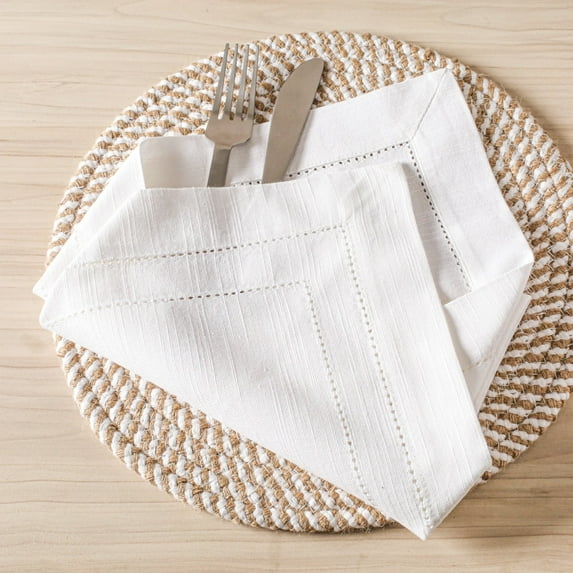 Bedding Craft White Cotton Dinner Napkins - Cloth Napkins for Weddings and Events - Set of 6, 20"x20"