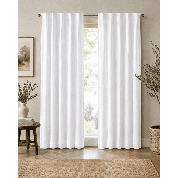 Bedding Craft Poly Cotton Slub Window Curtains Tab Top Drapes White 108 in Set of 2