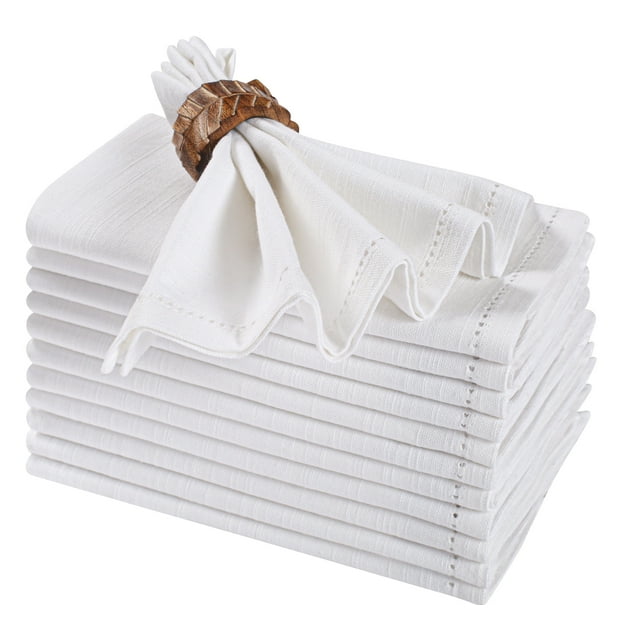 Bedding Craft 17x17 Inch White Cotton Cloth Dinner Napkins with Mitered Corners, Set of 12