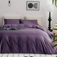 thumbnail image 1 of Bedding Duvet Cover Queen Size - 100% Washed Cotton Linen Like Textured Comforter Cover, 3 Pieces Breathable Soft Bedding Set with Zipper Closure (Purple, Queen 90"x90"), 1 of 9
