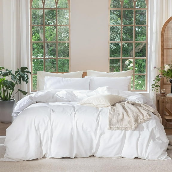 Bedding Duvet Cover Set 100% Washed Cotton Linen Like Textured Breathable Durable Soft Comfy (Solid Light Camel, Twin 68"x90")