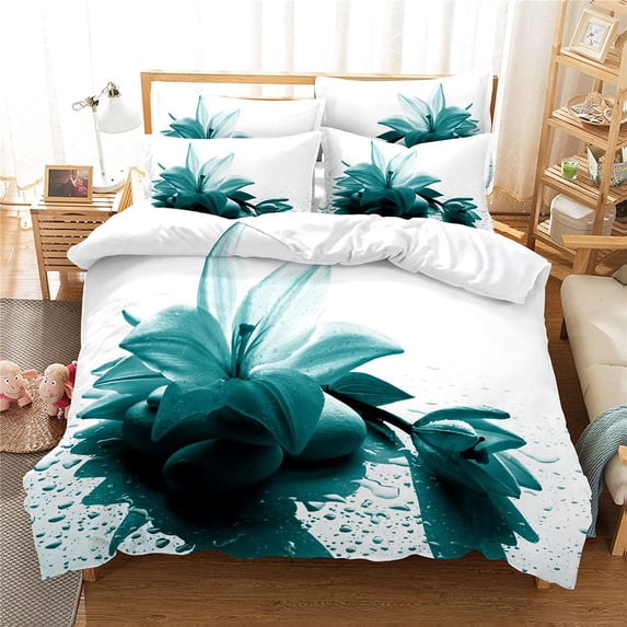 Bedding Duvet Cover Set Double Bed Set, 3-Piece 3D Flower Microfiber Romantic Couple Duvet Cover, Women's and Men's Bedroom Deluxe Decorative Duvet Cover Set