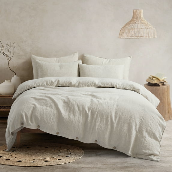 ATLINIA Farmhouse Bedding Natural Linen Comforter Cover Set, King 3 Count