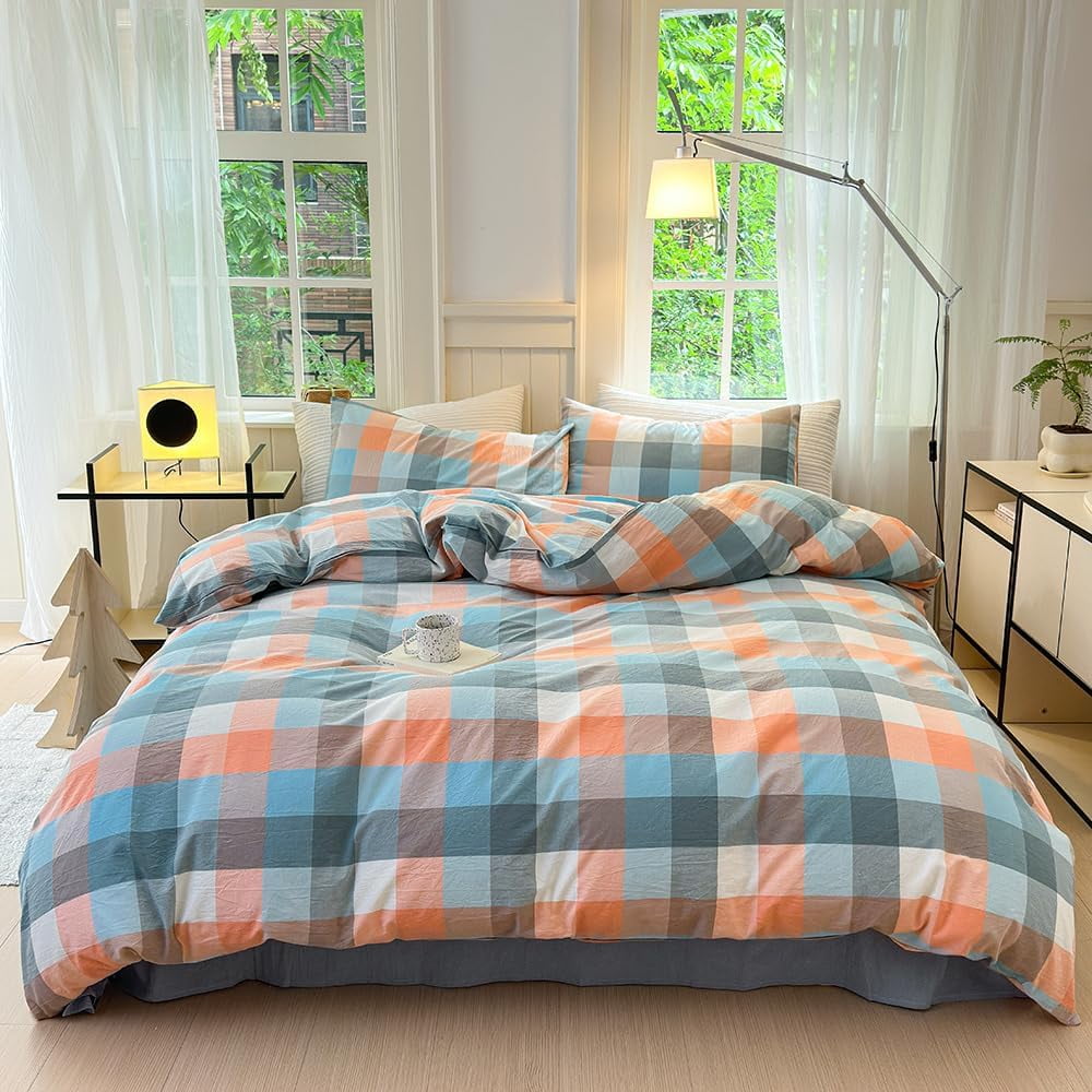 Bedding Duvet Cover Set100% Washed Cotton Duvet Cover Linen Like ...