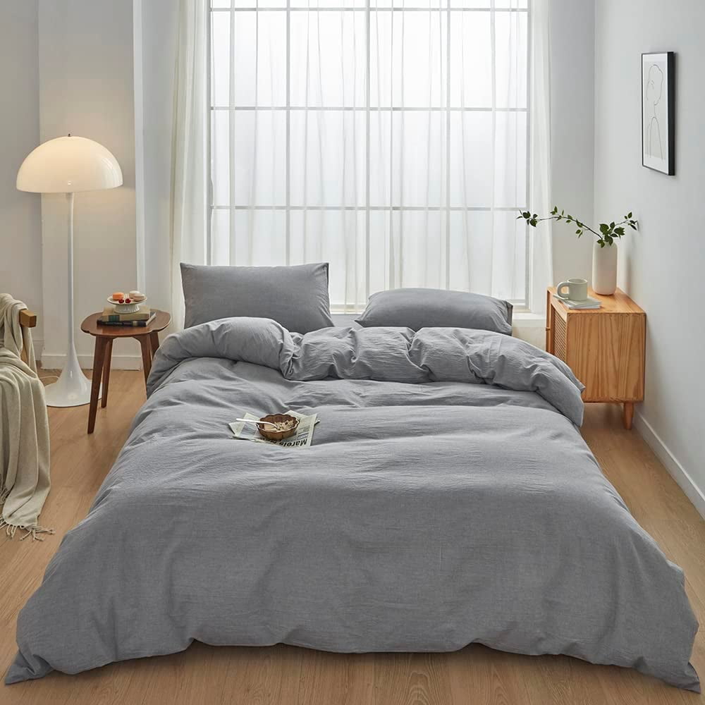 Bedding Duvet Cover Set100% Washed Cotton Duvet Cover Linen Like ...