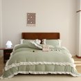thumbnail image 1 of Bedding Duvet Cover With Pillowcase Set Washed Cotton Ruffle Edge Green Full Size, 1 of 5