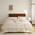 thumbnail image 1 of Bedding Duvet Cover With Pillowcase Set Washed Cotton Ruffle Edge Khaki Twin Size, 1 of 4